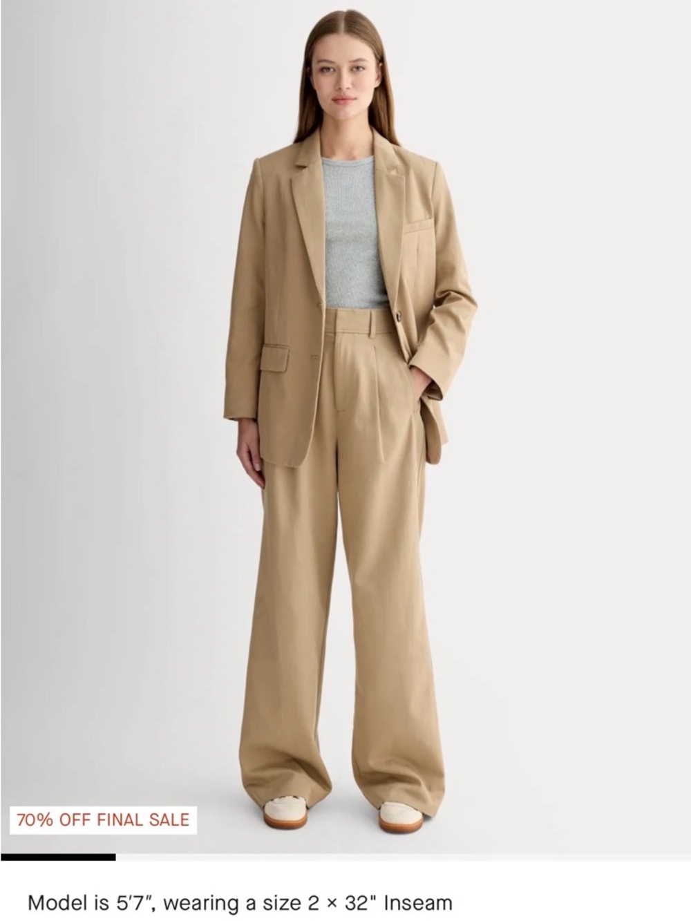 Everlane Wide-Leg Tailored Pants in Khaki